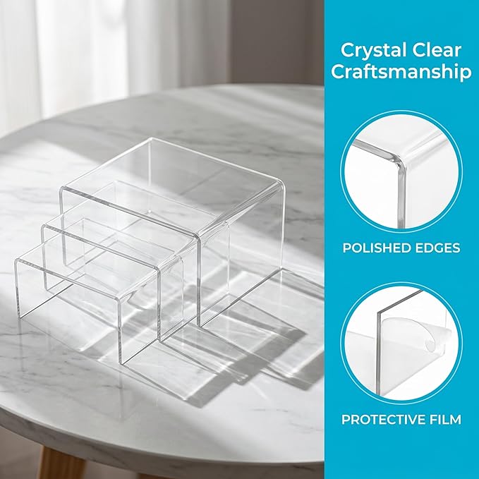 Hedume Set of 9 Clear Acrylic Display Risers for Figures, Buffets, Cupcakes and Jewelry Display Stands