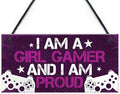 I am A Girl Gamer and I am Proud Wood Signs Gifts for Girl Women Bithday Gifts for Daughter, Sister, Girl Gamer Door Hanging Plaques 12x6inches (WD004)