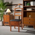 Chair Valet With Drawer,Wooden Suit Valet Stand With Contour Hanger,Trouser Bar & Tie Bar - Freestanding Clothing Organizer For Men & Women,Ideal For Office & Hotel
