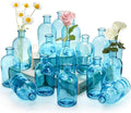 YOUEON 16 Pcs Blue Glass Bud Vases, 8 Oz Living Bud Vases, Small Vases for Flowers, Decorative Glass Bottles, Vintage Flower Vases for Table Centerpiece, Wedding Reception, Home Decor, Office