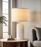 AIEAMPDO 23'' Set of 2 Modern Ceramic Table Lamps for Living Room Bedroom, Nightstand Farmhouse Beige White Desk Lamp for Bedside End Table Entryway, 2 LED Bulbs Included