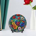 Stained Glass Theme Decorative Ceramic Plate Round Porcelain Plate,8 inch,Colorful Flowers Pattern,for Decorative Ornaments Giving Plates, 1 Plate with 1 Display Stand,Multicolor
