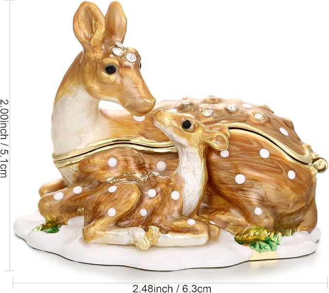 Hand Painted Trinket Box for Home Decor Accents, Enamel Hinged Jewelry Box for Bookshelf Office Table Desk Decoration, Classical Figurine Collectible Keepsake Animal Sculptures (Sika Deer)