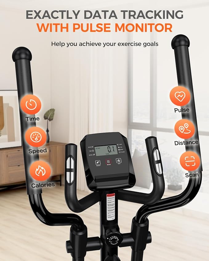 pooboo Elliptical Machine, Elliptical Exercise Machine with 16-Level Resistance&Quiet Magnetic Driving System, Elliptical Machine for Home with LCD Monitor,15.5-17IN Stride, 350LBS Weight Capacity