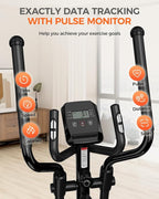 pooboo Elliptical Machine, Elliptical Exercise Machine with 16-Level Resistance&Quiet Magnetic Driving System, Elliptical Machine for Home with LCD Monitor,15.5-17IN Stride, 350LBS Weight Capacity