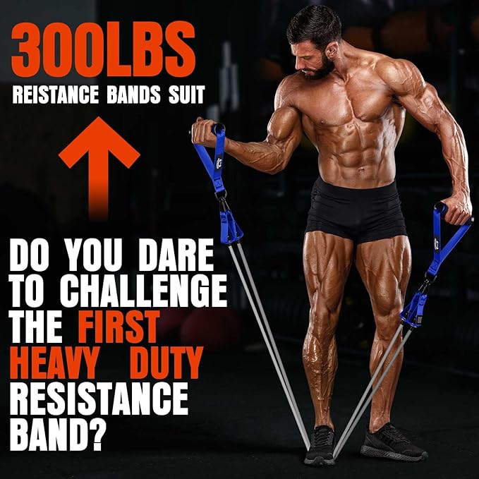 Heavy Resistance Bands for Working Out, 300LBS Exercise Bands with Handles, Workout Bands for Men, Weight Fitness Bands Set for Muscle Training, Strength, Slim, Yoga, Home Gym Equipment
