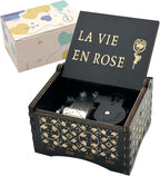 Pursuestar Wind Up Music Box -La Vie En Rose, Vintage Engraved Wood Mechanism Musical Gifts for Mother's Day Valentine's Day Anniversary Birthday Christmas Thanksgiving