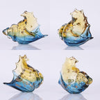DOVDOV Hand Blown Glass Conch Statues, Blue and Amber Glass Art Figurines, Conch Shells for Coastal Home Decor, Living Room TV Stand and Bookcase Decor, Bathroom Shelf Tops and Cabinet Decor.