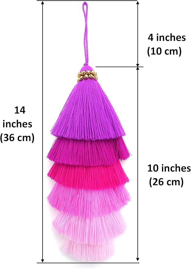 Tassellini Multi-Colored Layered Large Cotton Tassel with Hanging Loop for Furniture Décor, Home or Handbag Accessory (Purple)