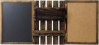 MyGift 3 Panel Wall Mounted Entryway Bulletin Board Combo Set with Rustic Burnt Solid Wood Frame with a Chalkboard, Cork Board, Black Metal Mail Basket, and Hanging Rail