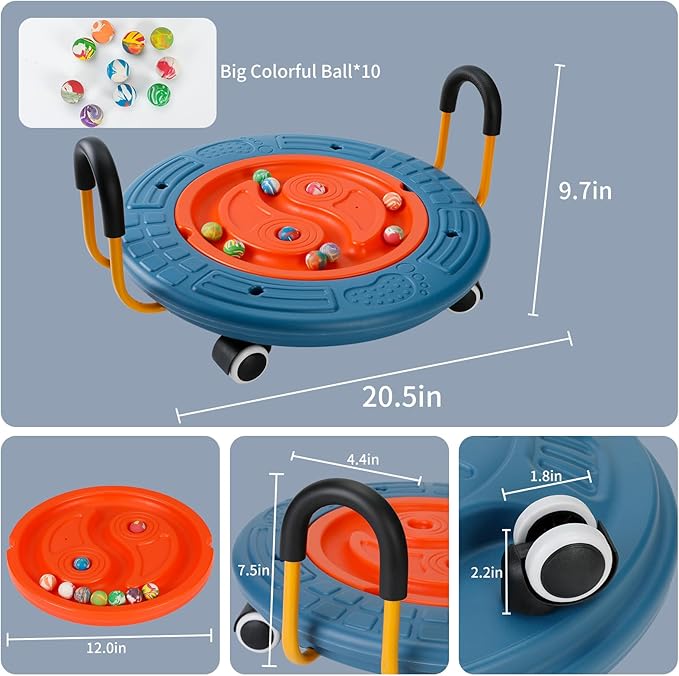 3-In-1 Balance Scooter Board for Kids，Plastic Wobble Balance Board Rocker Maze with Handles, 5 Balls, Toddler Floor Scooter Boards for Sensory Training, Physical Therapy