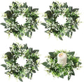 4 PCS Small Eucalyptus Leaves Cabinet Wreath Artificial Mini Spring Summer Greenery Kitchen Wreaths Vintage Swags Wreath with Retro Burlap Ribbon for Farmhouse Rustic Home Door Wedding Wall Decor