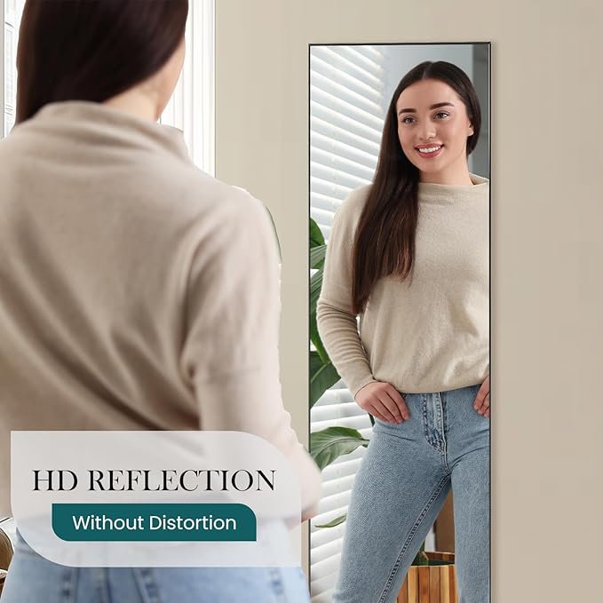 DUMOS 59"x16" Full Length Mirror, Full Body Mirror with Aluminum Alloy Thin Frame, Standing Mirrors with Leaning or Hanging, Suitable for Bedroom, Livingroom, Cloakroom, Black