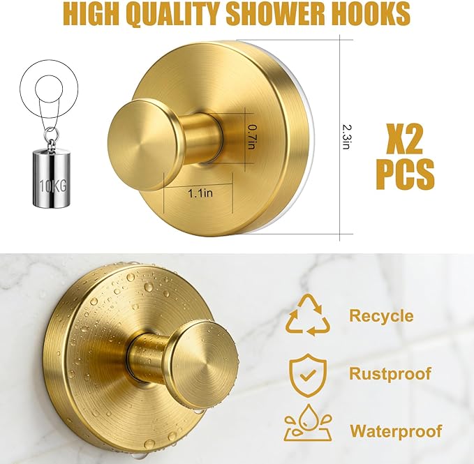 Mity rain Suction Cup Hooks for Door Wreaths, Reusable Metal Wreath Hangers for Front Door Glass Windows, Strong Hold No-Drill Wreath Holder Ideal for Holiday & Christmas Door Decorations（Gold）