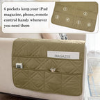 Couch Armrest Organizer Remote Control Holder Bedside Caddy with 6 Pockets, Non-Slip Armchair Caddy Sofa Armrest Organizer for Tv Remote Control, Magazine, Cell Phone, Dark Khaki