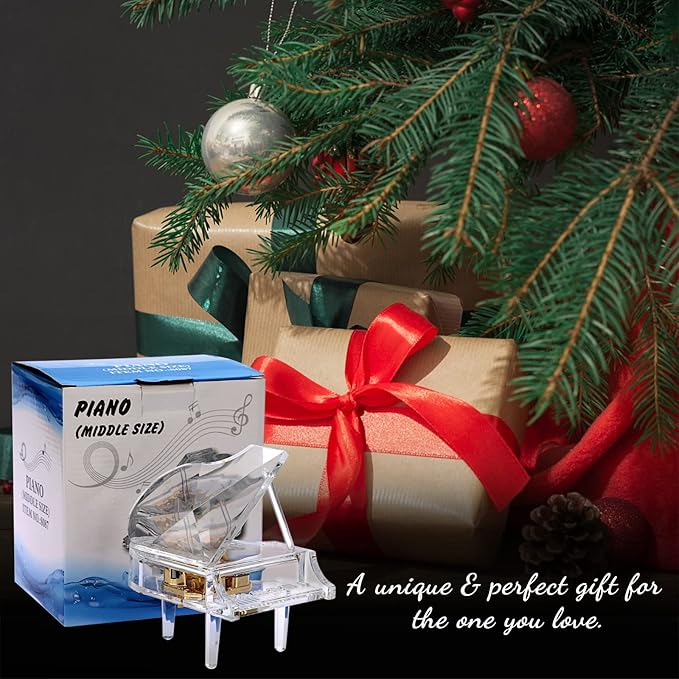 ELLDOO Piano Music Box, Mechanical Clockwork Decorative Piano Musical Box,Transparent Acrylic Piano Ornament Romantic Gift for Girl Women (Tune: You are My Sunshine)