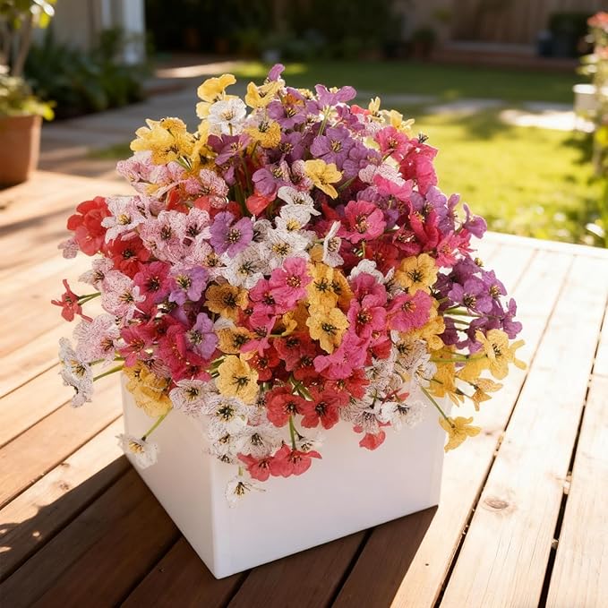 24 Bundles Artificial Flowers for Outdoor Faux Plants for Spring Summer Decoration, UV Resistant Realistic Silk Plastic Fake Flowers Garden Porch Patio Balcony Yard Front Home Decor
