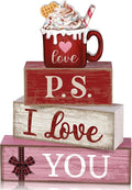Lineshading 4 Pcs Valentine's Day Table Decoration Wooden Ice Cream Cup Valentine Tiered Tray Decor Valentine Centerpiece Red White and Pink I Love You Valentines Decor for Home Kitchen Coffee Bar