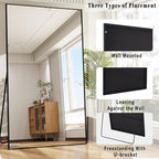 BEAUTYPEAK 77"x38" Rectangle Full Body Floor Mirrors, Full Length Mirror Hanging or Leaning, Aluminum Alloy Frame Wall Mirror for Bedroom, Dressing Room, Black