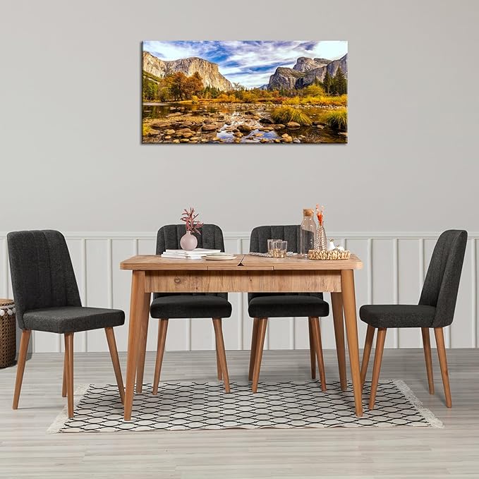 Yosemite National Park Wall Art Nature Landscape Valley Mountain Large Canvas Prints Pictures Autumn Forest Poster Trees Painting River Artwork for Living Room Office Kitchen Home Decoration 24x48”