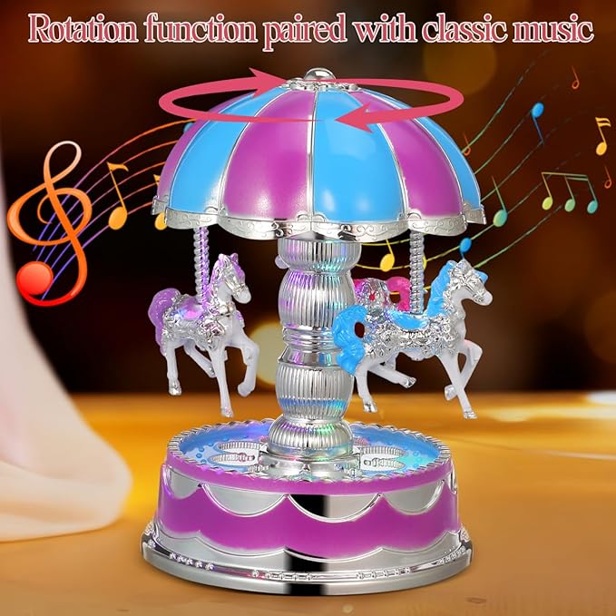 Healifty Rotating Carousel Music Box Luminous LED Light Vintage Design and Musical Figurines for Girls and Romantic Occasions