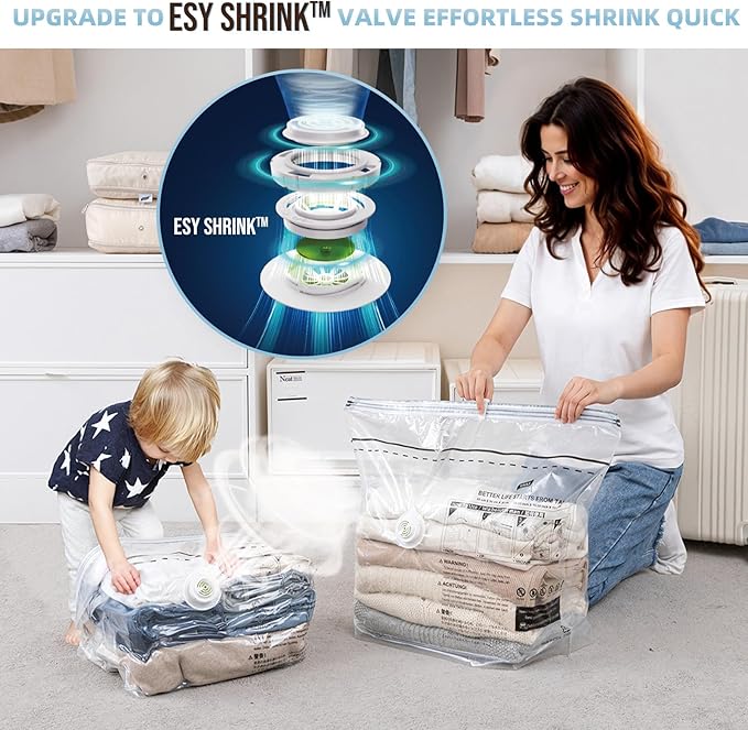 Cube Vacuum Storage Bags, 8 Pack Medium Size (25x19x11 inch), Vacuum Seal Bags for Clothing, Compression Packing for Clothes, Blankets, Baby Clothes, No Pump Needed