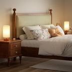Fenmzee Small Lamps Set of 2 - Inline Control, Bedside Table Lamp for Bedroom with 3000K A15 LED Blub, Easy Assembly (Cream Shade - Walnut Base Set of 2, 9" Inline Control)