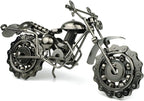 TRANSGOOD Handmade Motorcycle Model with Rolling Wheels, 9" Vintage Steampunk Bike Sculpture, Heavy-Duty Iron Desk Decor, Unique Biker Gift for Dad Husband, Industrial Man Cave Office Home Art (B03)