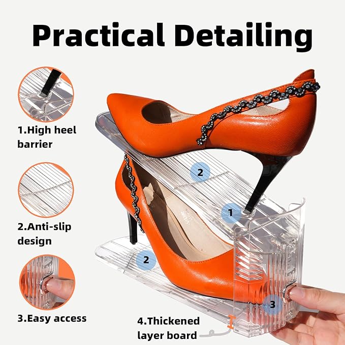 Shoe Slots Organizer, 12PCS Adjustable Double Layer Stack Shoe Rack, 50% Space-Saving Storage Rack Holder, Transparent