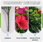 Fake Artificial Hanging Flowers for Outdoor, 2 PCS Silk Morning Glory Faux Flowers with Eucalyptus Leaves,Realistic Hanging Plants for Wedding Home Office Garden Decor