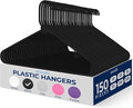 SereneLife 150-Piece Plastic Hangers Black – Heavy Duty Non-Slip Clothes Hanger Set, Durable Slim Space-Saving Closet Organizers for Coats Shirts and Dresses, 5.5 lbs Weight Capacity Each