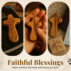 Holy Land Market 3 Olive Wood Crosses From the Holy Land - 2.5 Inch Pocket Palm Crucifix | Handmade Jerusalem, Bethlehem Israel - Gifts by Christians with Certificates -Holy Land Olive Wood Cross x3