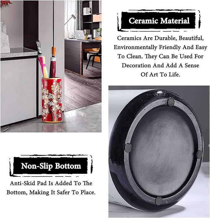 Ceramic Umbrella Stand Living Room Floor-Standing Freestanding Cane Chinese Umbrella Stand Multifunctional Painted Porcelain Vintage Ceramics Flower Vases for Home Office Entrance Indoor(E)