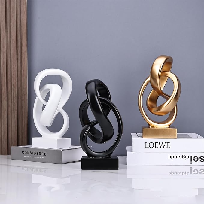 DOVDOV Abstract Black Knot Sculpture, Geometric Decor, Black Decorative Piece for Living Room Coffee Table or Bookshelf Top, Office Coffee Table or Entryway Console Decor.