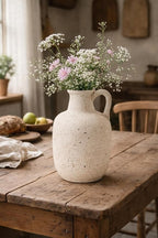 SIDUCAL Rustic Ceramic Farmhouse Flower Vase with 1 Handle-Height 8.43" Terracotta Vase, Unique Textured Pottery Flower Vases for Home Decor, Table, Wedding, Living Room, Shelf Decor, Speckled White