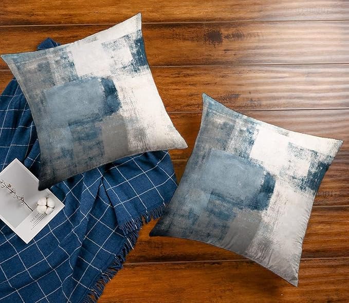 Throw Pillow Covers 20x20 Set of 2 Blue and Grey Art Throw Pillow Covers Soft Decorative Couch Pillow Covers for Home Living Room Bedroom