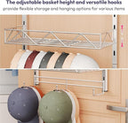 SWTYMIKI Over Door Hat Organizer - 5 Tier Wall Mounted Hat Rack with 4 Adjustable Metal Basket Heights Design and 3 Hooks, Baseball Cap Organizer Storage Holds up to 49 Caps for Door, Bedroom, Closet