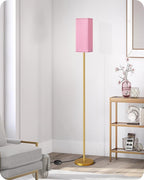 Floor Lamp, Pole with Foot Switch, Modern Standing Lamp Lampshade, Minimalist Freestanding Lamp (Bulb Not Included), for Living Room, Bedroom Office ETL Listed, Gold and Pink DP07LD05