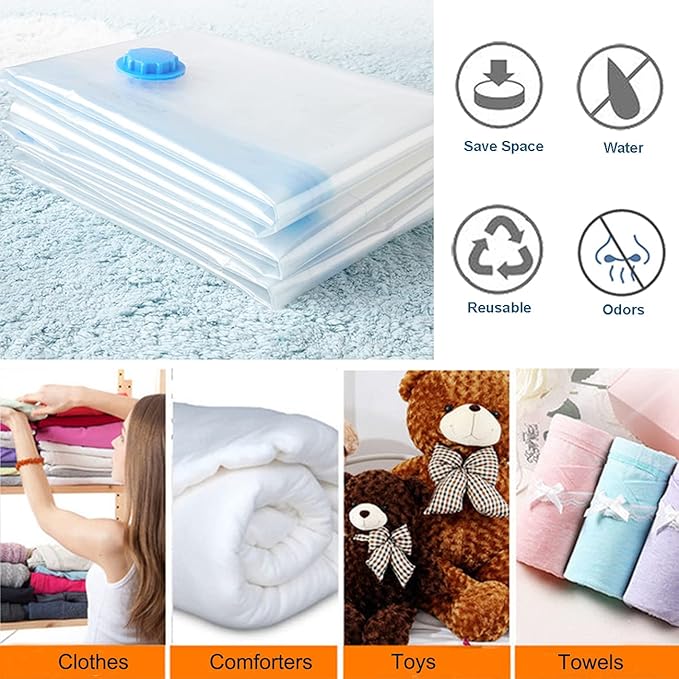 Vacuum Storage Bags Space Saving Bags for Comforters Clothes Pillow Bedding Blanket Storage, Double Zip Lock Seal & Leak Valve, Free Travel Hand Pump Included (6 Pack Large - 31 * 24 inches)