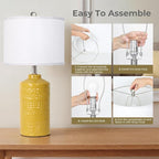 JUNNAI 25" Modern Bedside Ceramic Table Lamps for Living Room Mustard Yellow Nightstand 3-Way Dimmable Lamp Farmhouse Lamp for Bedroom Entryway Tabletop(Bulb Included)