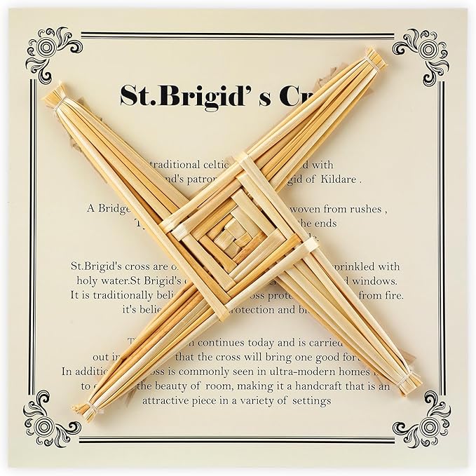 Bucherry St. Brigid's Wall Cross Decor Irish Gift Cross with History Card for Irish Blessing Gift for Celtic Imbolc Decor(Classic Style,8 in,Straw Color)