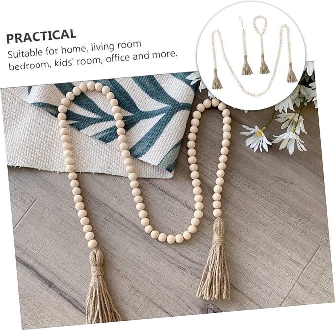 1 Set Rustic Wooden Beads with Tassels and Rope Versatile Wall Decor for Living Room Bedroom Office and Garden Stylish Home Decoration for Festivals and Parties
