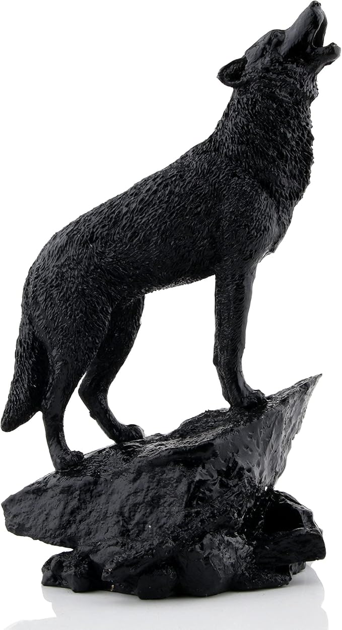 Black Wolf Sculpture Wildlife Howling Wolf Statue and Figurine