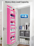 JARLINK Over The Door Organizer Storage, 5 Shelf Hanging Door Organizer with 5 Large Capacity Pockets, Anti Tilt 44 lb Load Behind Door Storage for Bedroom, Bathroom, Pantry, Nursery, Rose Pink