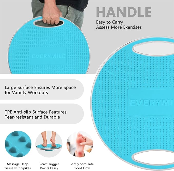 EVERYMILE Wobble Balance Board, Exercise Balance Stability Trainer Portable Balance Board with Handle for Workout Core Trainer Physical Therapy & Gym No-Skid Surface