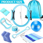 Pilates Ring Circle Set 18 Pcs Exercise Equipment Accessories for Women Workouts Pilates Ball Stretching Strap Magic Circle Yoga Ring Gym Back Bag Resistance Band Anti Slip Socks
