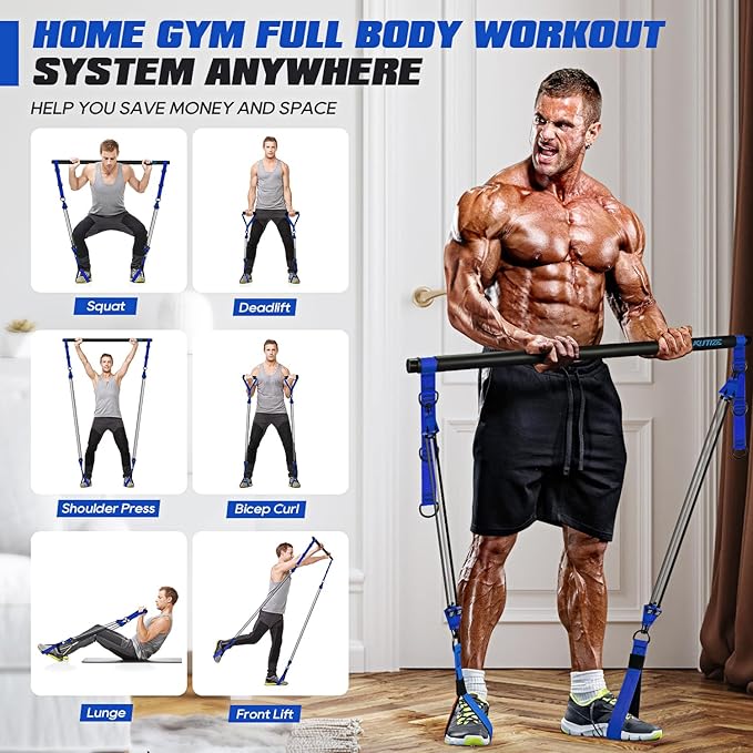 Pilates Bar Kit with Resistance Bands, Heavy Duty Pilates Equipment for Men, Training Bands with Handles for Legs, Hip, Back, Arm, Abs, Chest, Shoulders, Portable Home Gym Workout Equipment