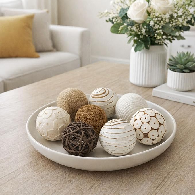 8pcs Decorative Balls for Centerpiece Bowls Filler Decor Orbs Spheres, 2 Inch Rattan Balls for Party Wedding Table Ornaments Decorative House Crafts Hanging DIY Accessories