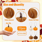 12 Pcs Velvet Pumpkins Fall Thanksgiving Pumpkins Hanging Ornaments Fall Tree Decorations Orange White Brown Velvet Wrapped Pumpkin Ball Decor with Hemp Rope for Thanksgiving Party Tree Farmhouse (A)