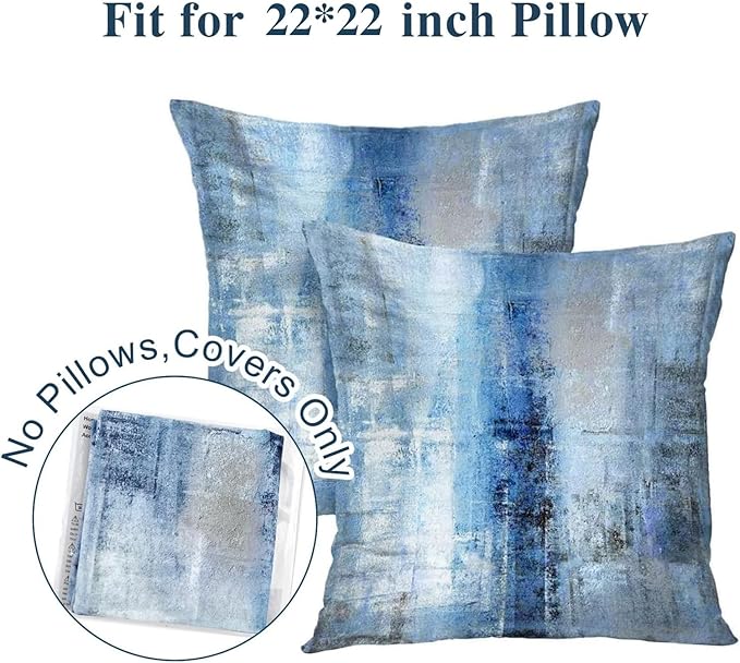 Blue and Grey Throw Pillow Cover Pack of 2, Abstract Art Gallery Modern Decorative Cushion Cover for Bedroom Sofa Living Room(22 x 22 Inch,Blue and Grey)